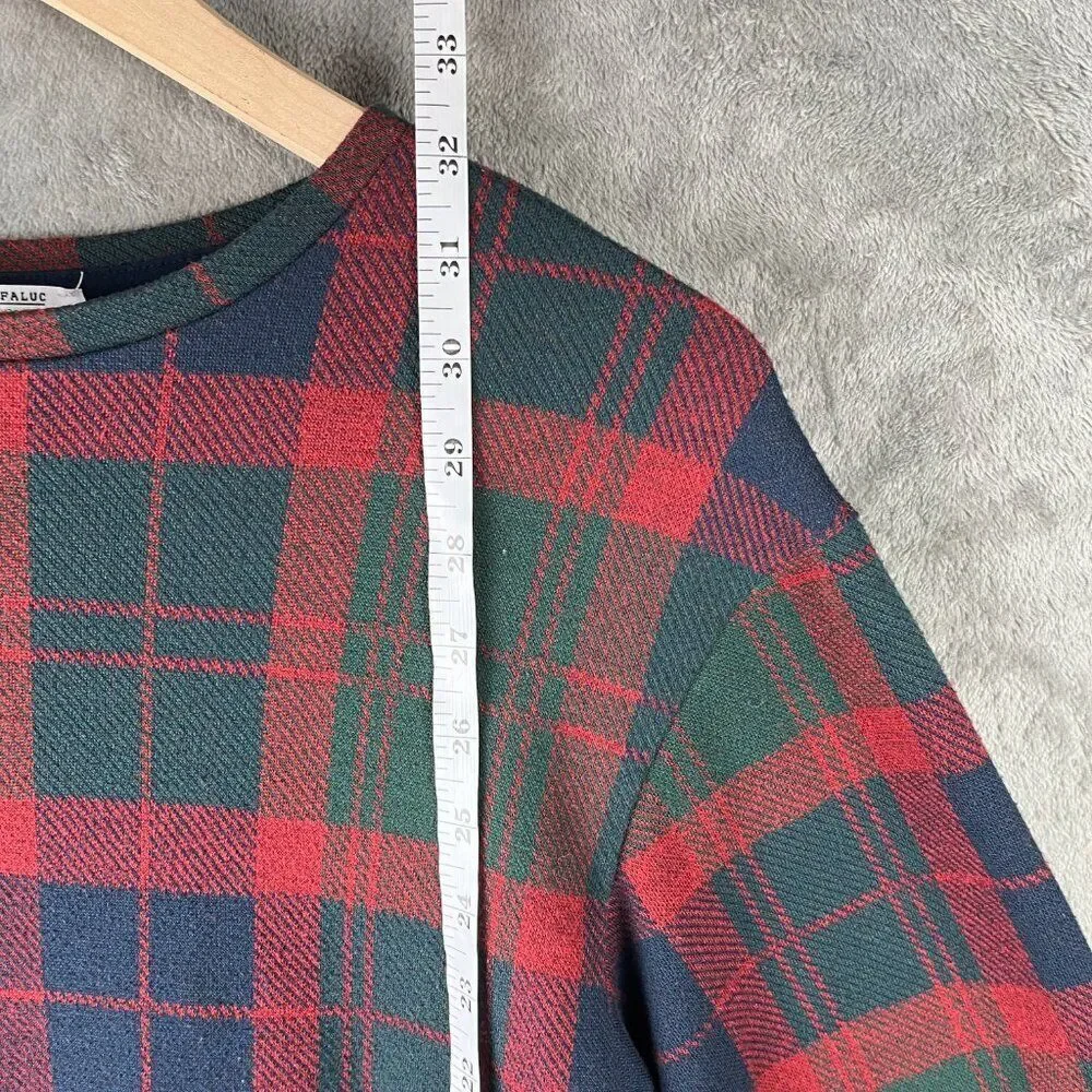 Zara Trafaluc Plaid Babydoll Dress Women's S Mini 1/2 Sleeve Holiday Cottagecore - Picture 4 of 7